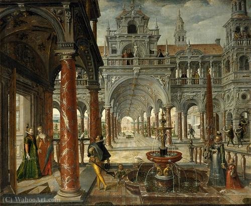 Wikioo.org - The Encyclopedia of Fine Arts - Painting, Artwork by Dirck De Quade Van Ravesteyn - Palace with distinguished visitors