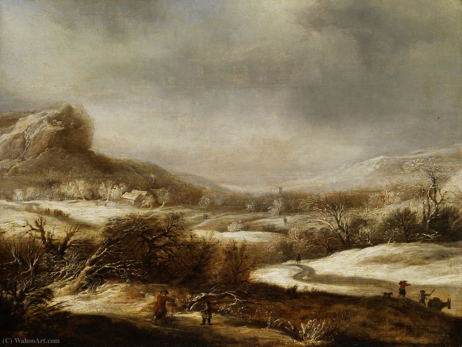 WikiOO.org - Encyclopedia of Fine Arts - Lukisan, Artwork Dirck Dircksz Van Santvoort - Winter landscape with figures