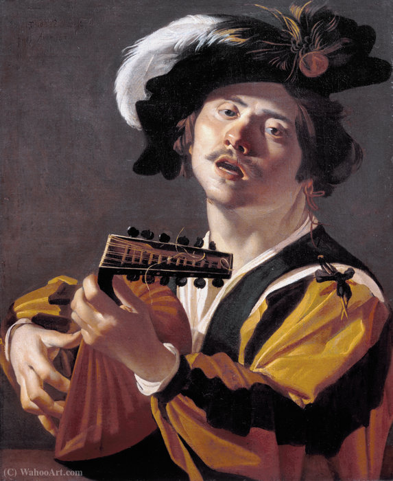 Wikioo.org - The Encyclopedia of Fine Arts - Painting, Artwork by Dirck Van Baburen - The Lute player.