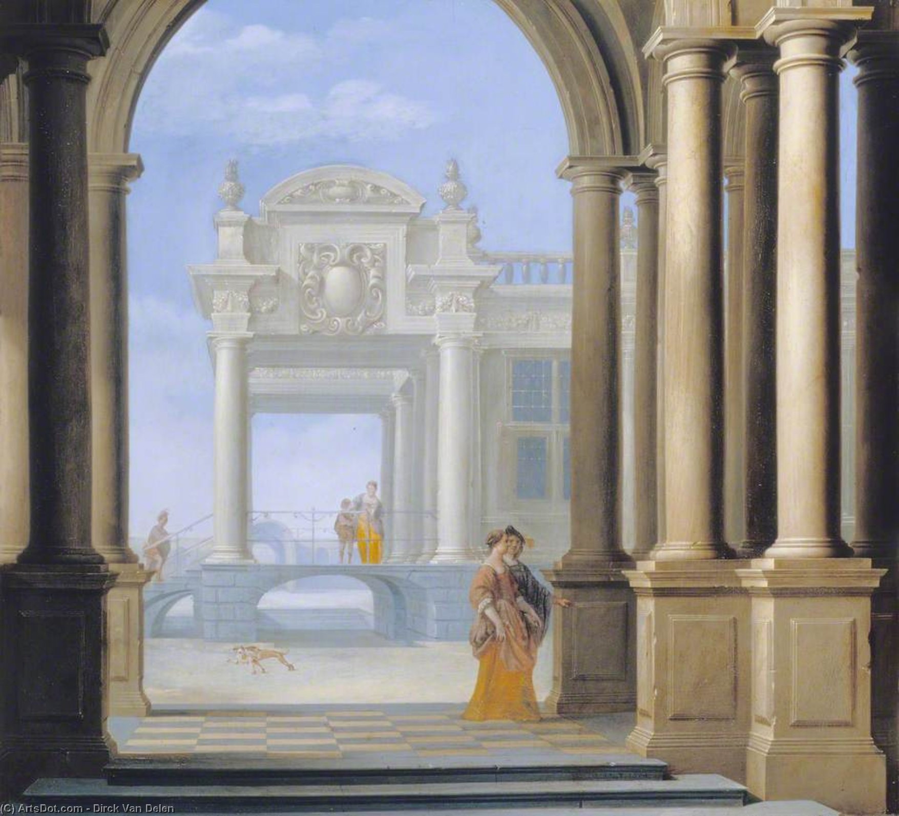 Wikioo.org – L'Encyclopédie des Beaux Arts - Peinture, Oeuvre de Dirck Van Delen - le entrée à  une  palais