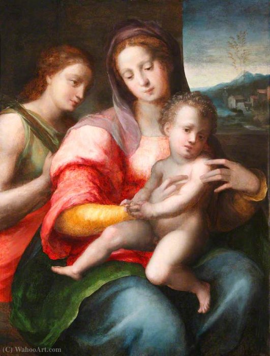 Wikioo.org - The Encyclopedia of Fine Arts - Painting, Artwork by Domenico Puligo - The Mystic Marriage of Saint Catherine