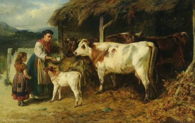 Wikoo.org - موسوعة الفنون الجميلة - اللوحة، العمل الفني Edward Charles Barnes - Cattle and Figures