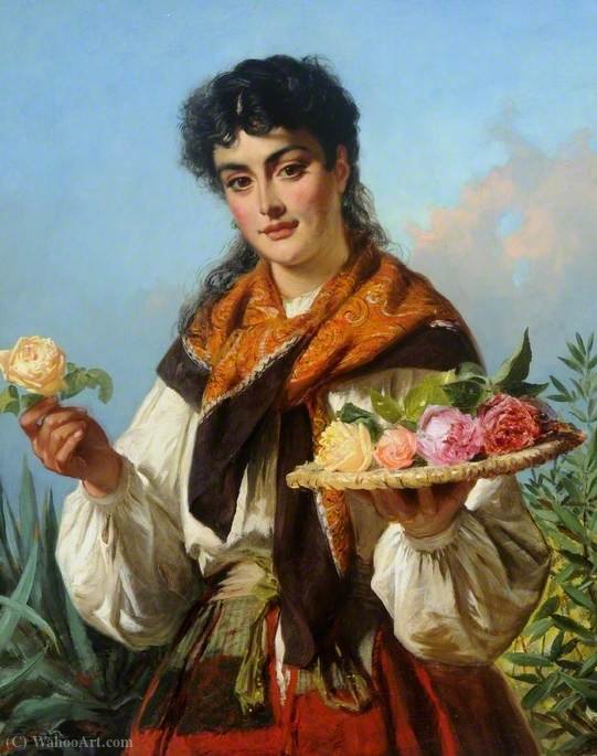 WikiOO.org - אנציקלופדיה לאמנויות יפות - ציור, יצירות אמנות Edward Charles Barnes - The flower girl