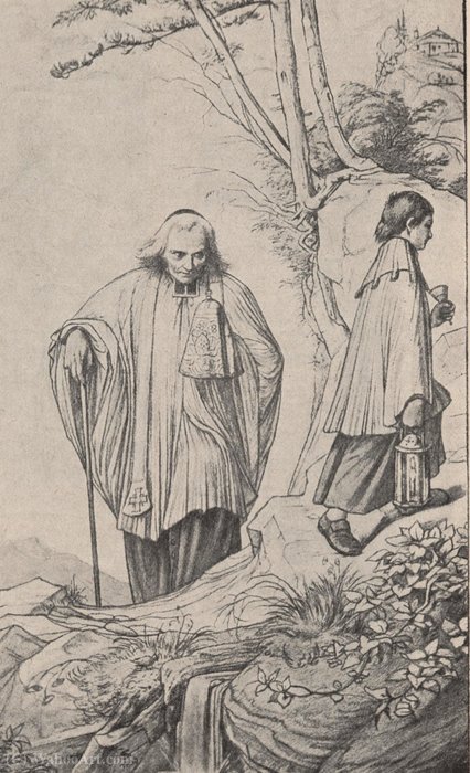 WikiOO.org - אנציקלופדיה לאמנויות יפות - ציור, יצירות אמנות Edward Jakob Von Steinle - Country priest carries the Viaticum over the mountains