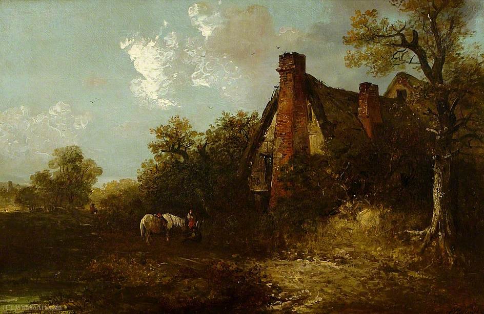 Wikioo.org - The Encyclopedia of Fine Arts - Painting, Artwork by Edward Robert Smythe - Pastoral Scene with a Cottage, a Pond and a Horse