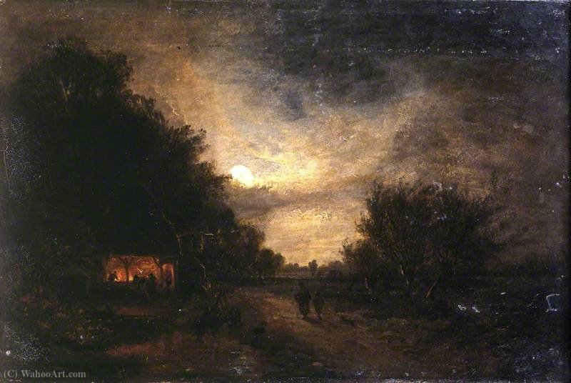 Wikioo.org - The Encyclopedia of Fine Arts - Painting, Artwork by Edward Williams - A village forge moonlight