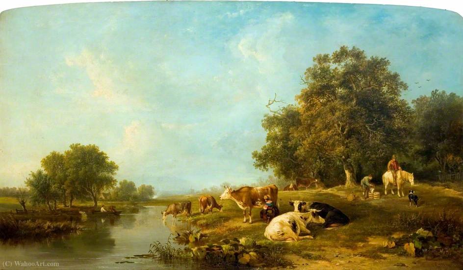 Wikioo.org - The Encyclopedia of Fine Arts - Painting, Artwork by Edward Williams - Landscape with Cattle Milking Time