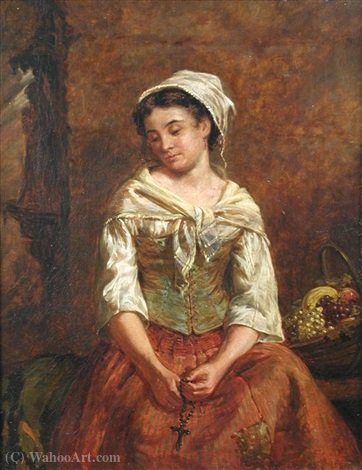 Wikioo.org - The Encyclopedia of Fine Arts - Painting, Artwork by Edwin Thomas Roberts - A Young Fruit seller holding a Rosary