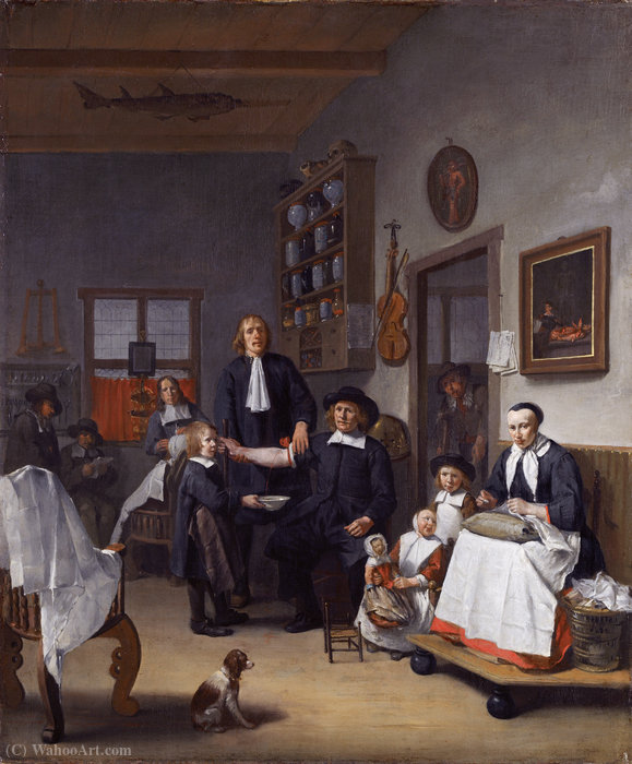 Wikioo.org - สารานุกรมวิจิตรศิลป์ - จิตรกรรม Egbert Jaspersz Van Heemskerck - Jacob Franszn and family in his barber-surgeon shop