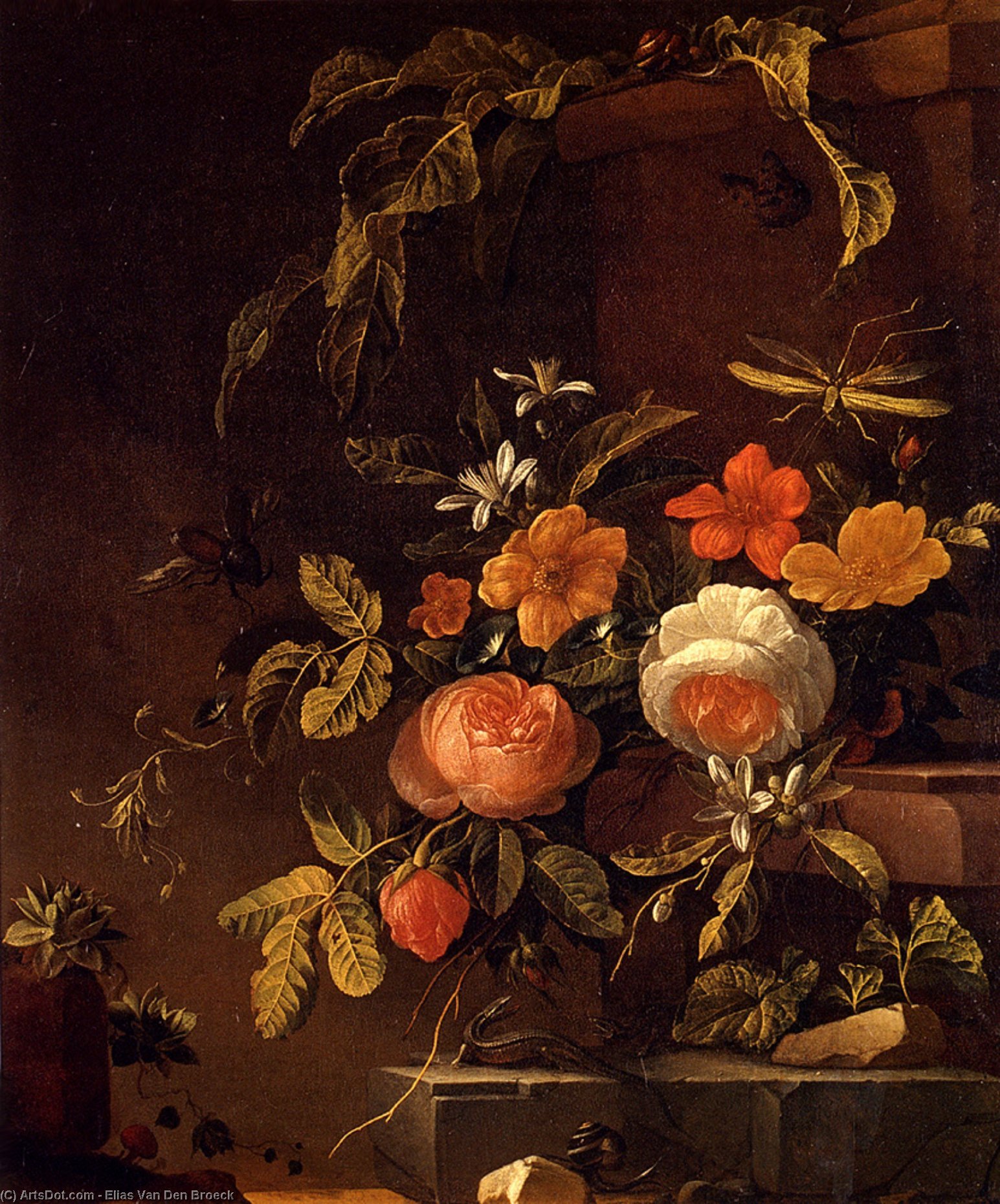 Wikioo.org - The Encyclopedia of Fine Arts - Painting, Artwork by Elias Van Den Broeck - Still Life with a Snake