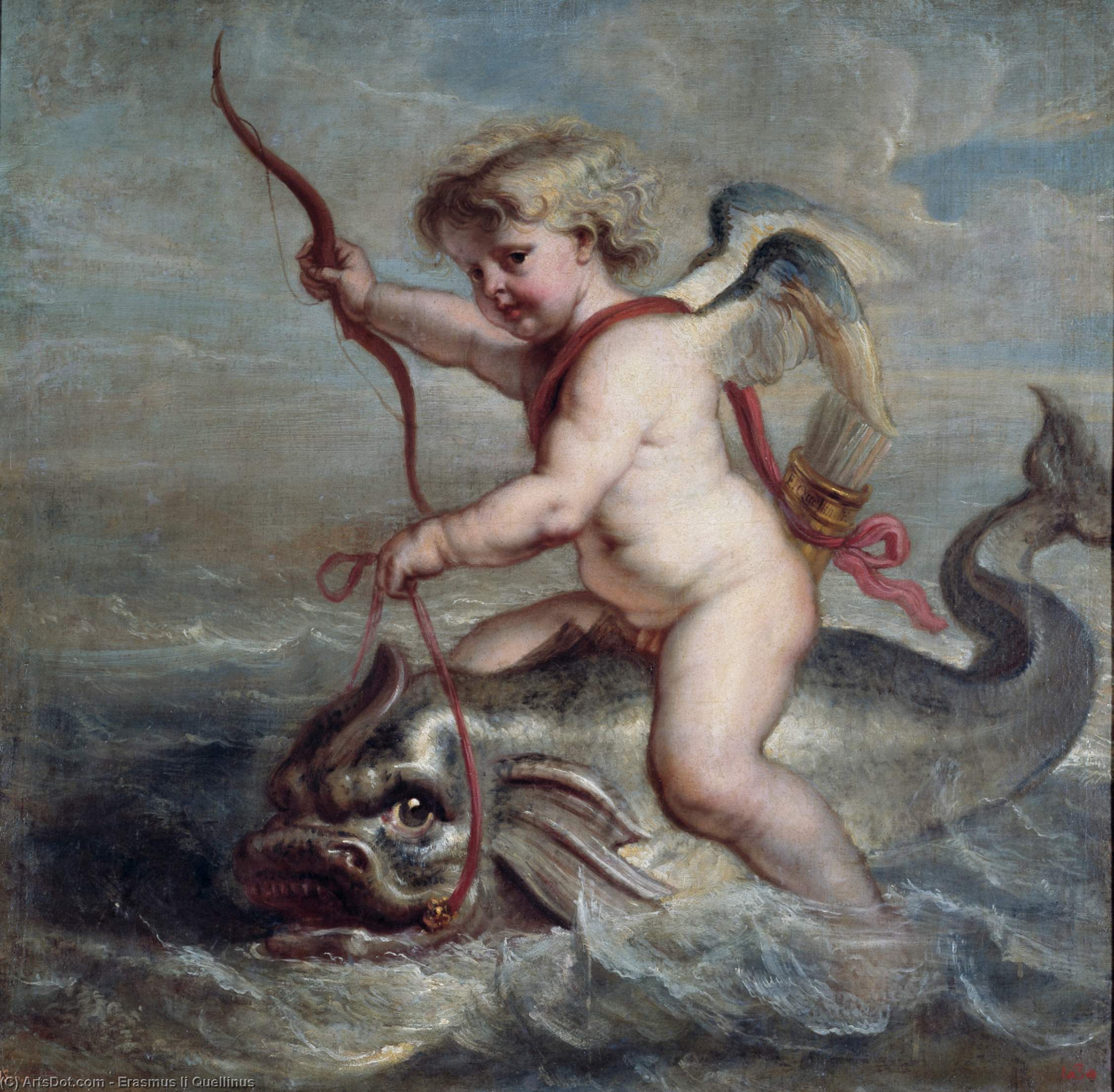 WikiOO.org – 美術百科全書 - 繪畫，作品 Erasmus Ii Quellinus - 丘比特 对  一个  海豚