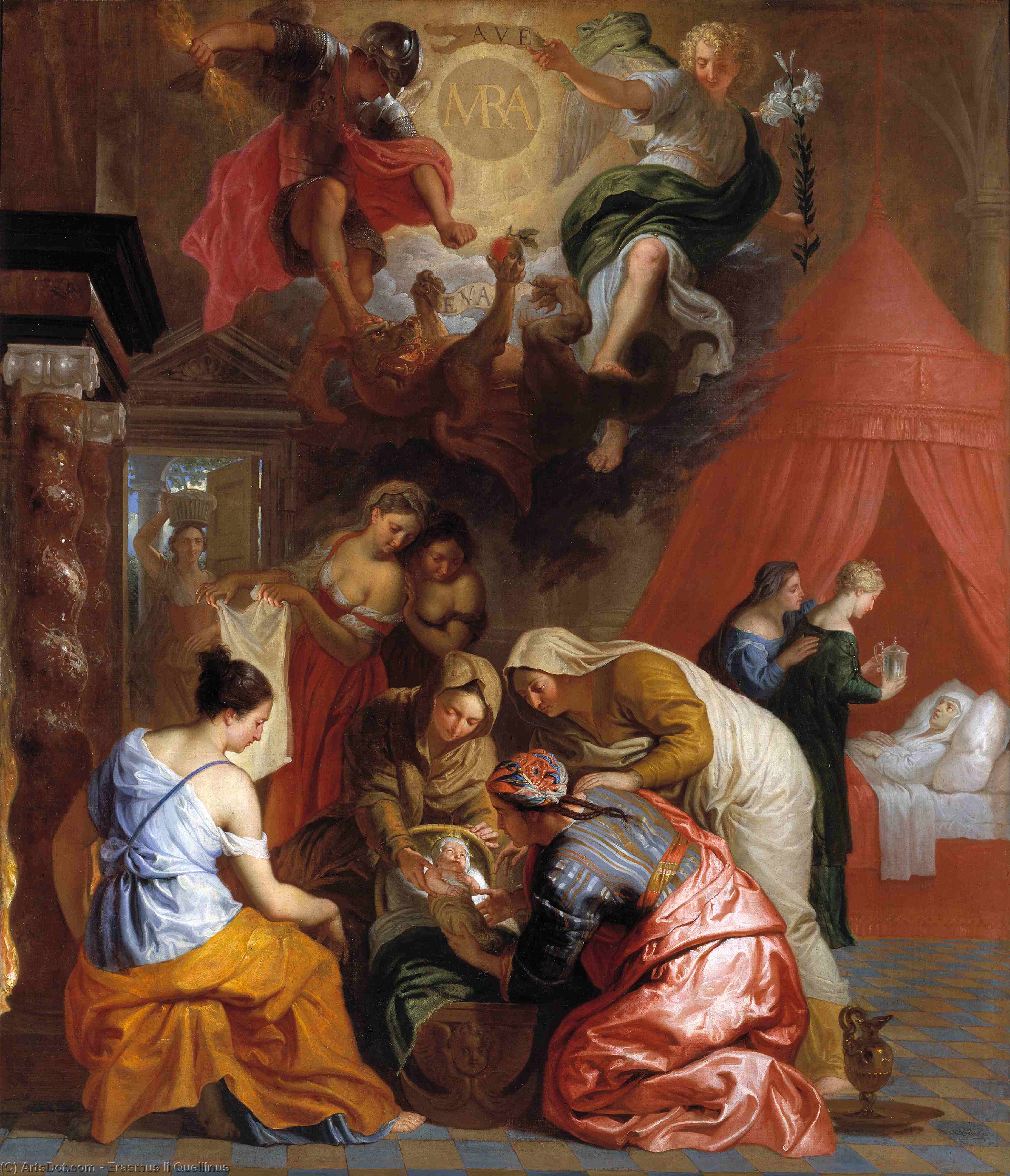 Wikioo.org – La Enciclopedia de las Bellas Artes - Pintura, Obras de arte de Erasmus Ii Quellinus - El Nacimiento de la Virgen