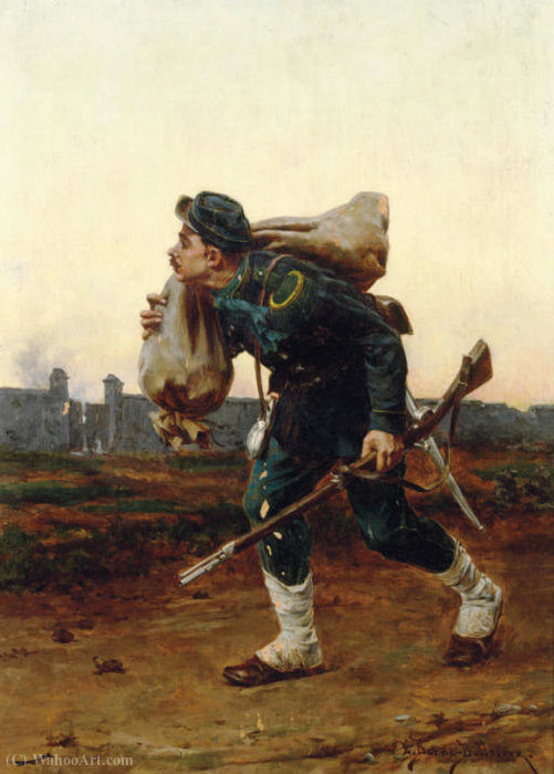 Wikioo.org - สารานุกรมวิจิตรศิลป์ - จิตรกรรม Etienne Prosper Berne Bellecour - Soldier on a battlefield