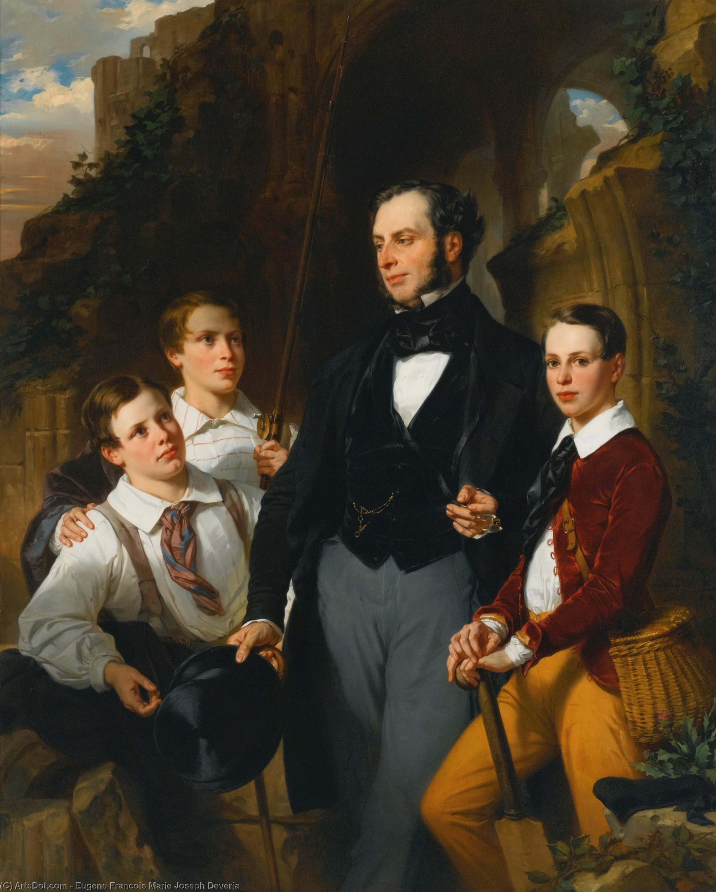 Wikioo.org - สารานุกรมวิจิตรศิลป์ - จิตรกรรม Eugene Francois Marie Joseph Deveria - Portrait of laurence davidson and his three sons