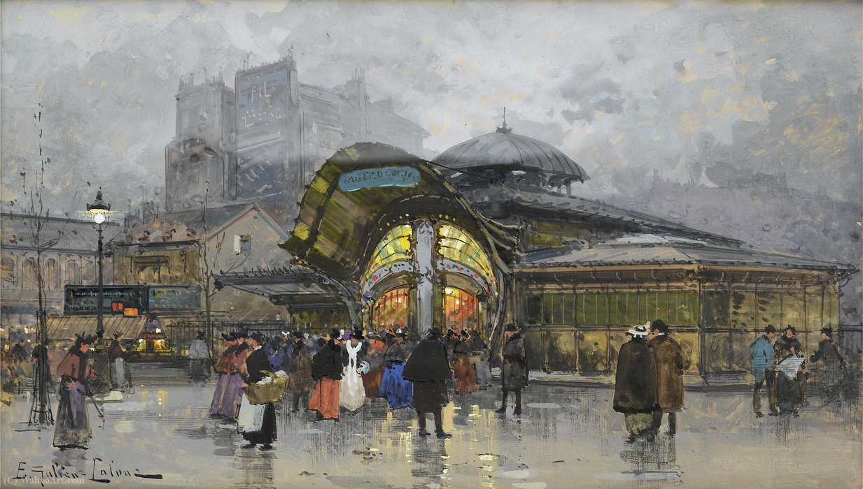 Wikioo.org - Bách khoa toàn thư về mỹ thuật - Vẽ tranh, Tác phẩm nghệ thuật Eugene Galien Laloue - Paris, Metro station Bastille (destroyed in (1962))