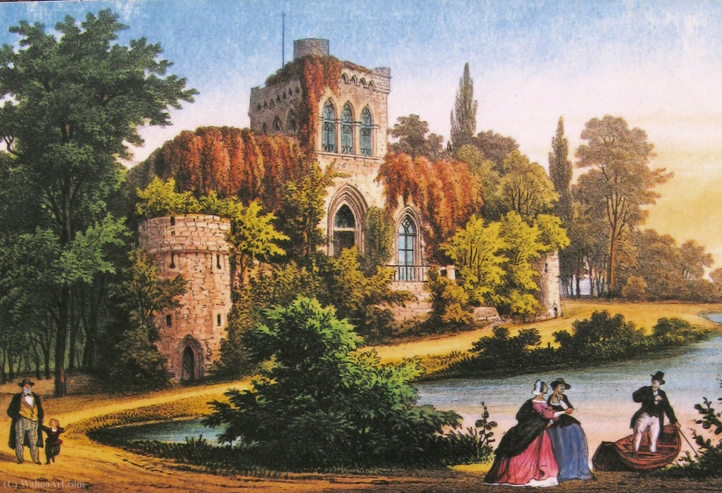 Wikioo.org - The Encyclopedia of Fine Arts - Painting, Artwork by Eugène Cicéri - Lithograph of Mosburg in Wiesbaden