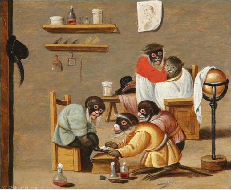 Wikioo.org - The Encyclopedia of Fine Arts - Painting, Artwork by Ferdinand Van Kessel - Monkey barbers