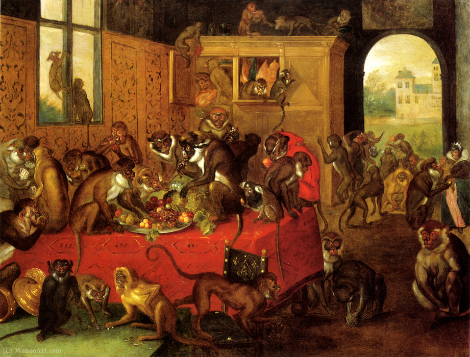 Wikioo.org – L'Encyclopédie des Beaux Arts - Peinture, Oeuvre de Ferdinand Van Kessel - La Fête de la singes