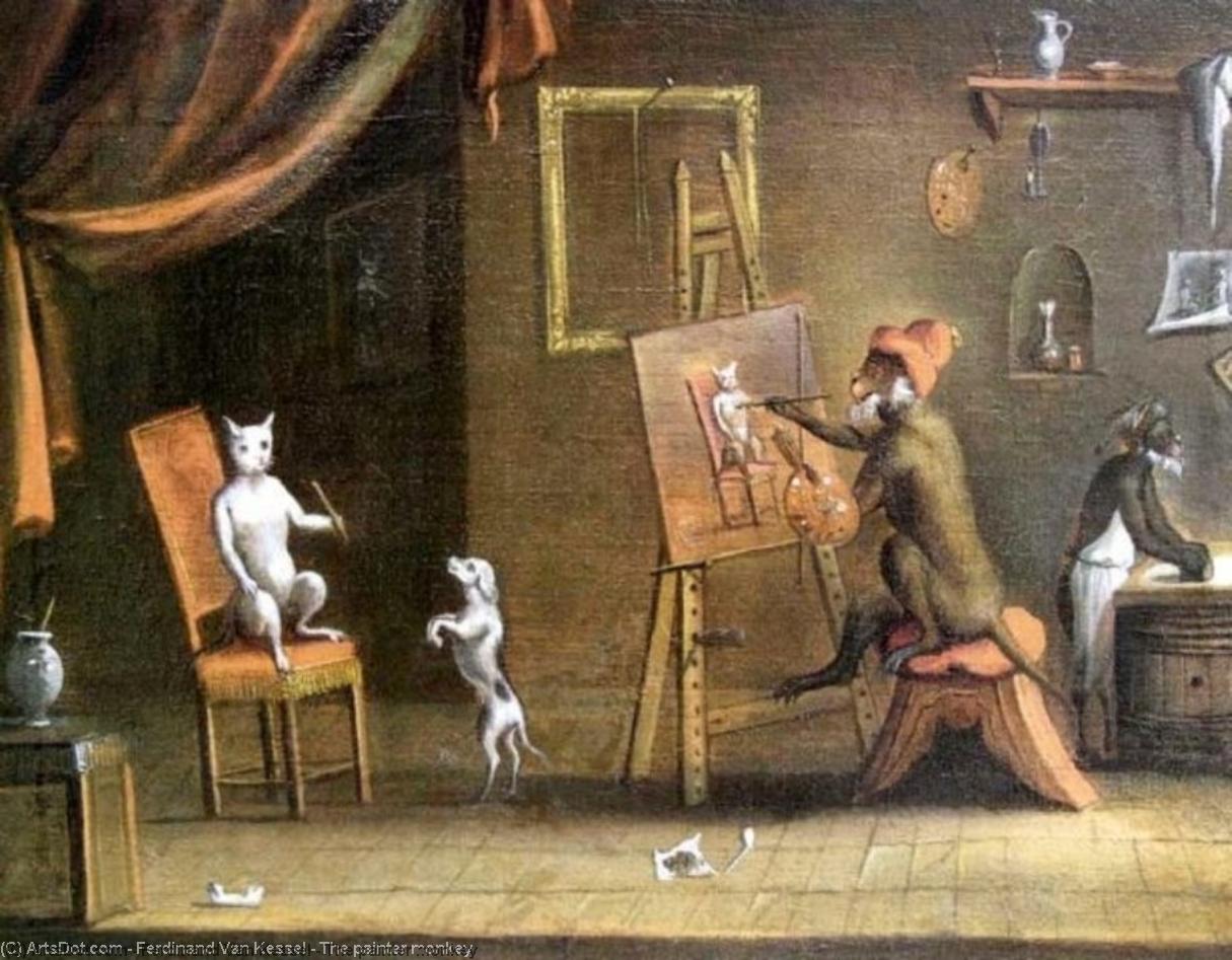 Wikoo.org - موسوعة الفنون الجميلة - اللوحة، العمل الفني Ferdinand Van Kessel - The painter monkey