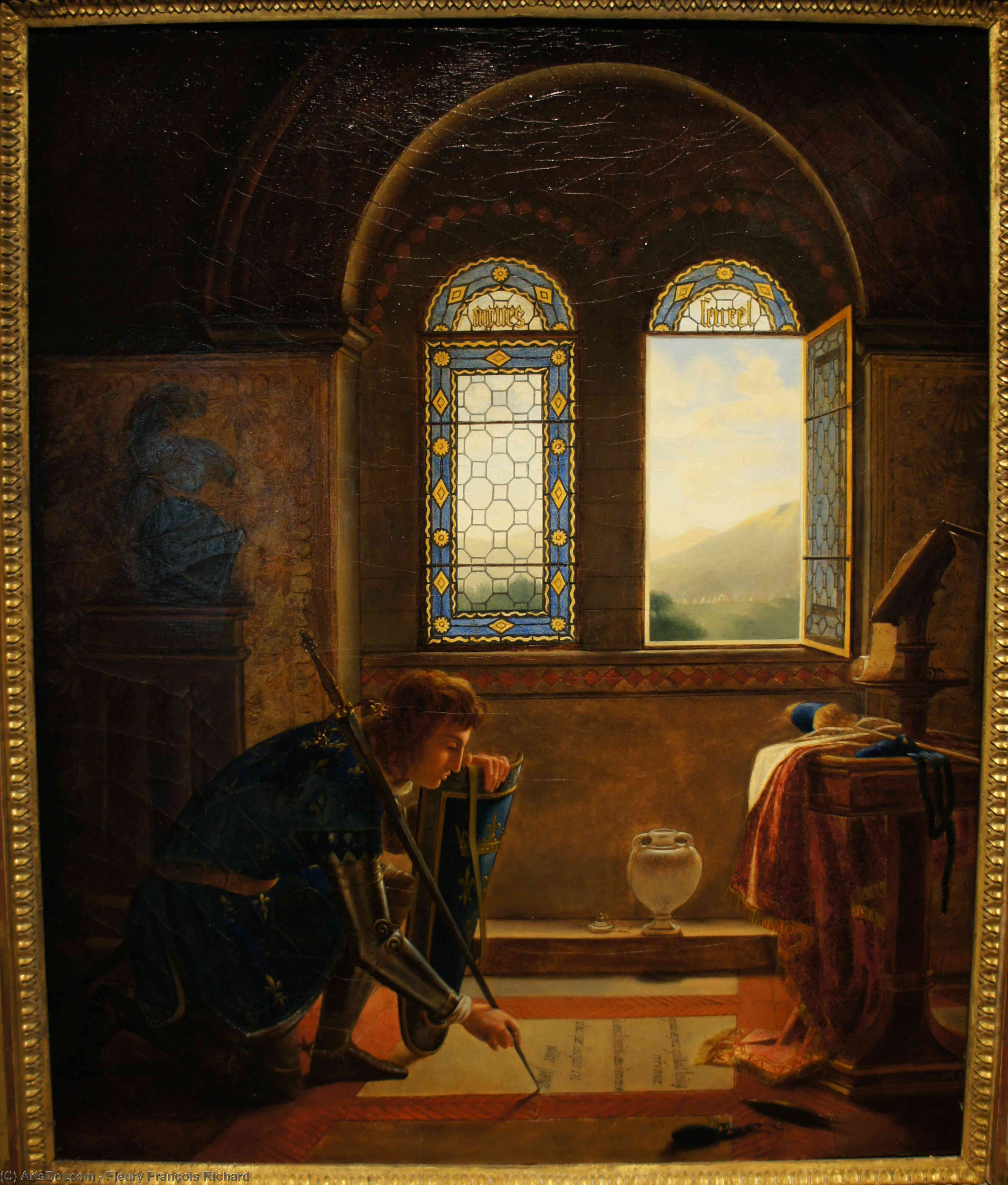 Wikioo.org - The Encyclopedia of Fine Arts - Painting, Artwork by Fleury François Richard - Charles VII writing farewell to Agnes Sorel