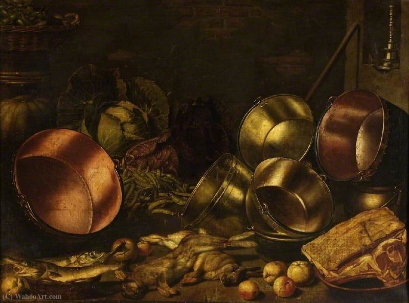 WikiOO.org - Encyclopedia of Fine Arts - Lukisan, Artwork Floris Gerritsz Van Schooten (Floris Verschoten) - Kitchen Utensils, Meat and Vegetables
