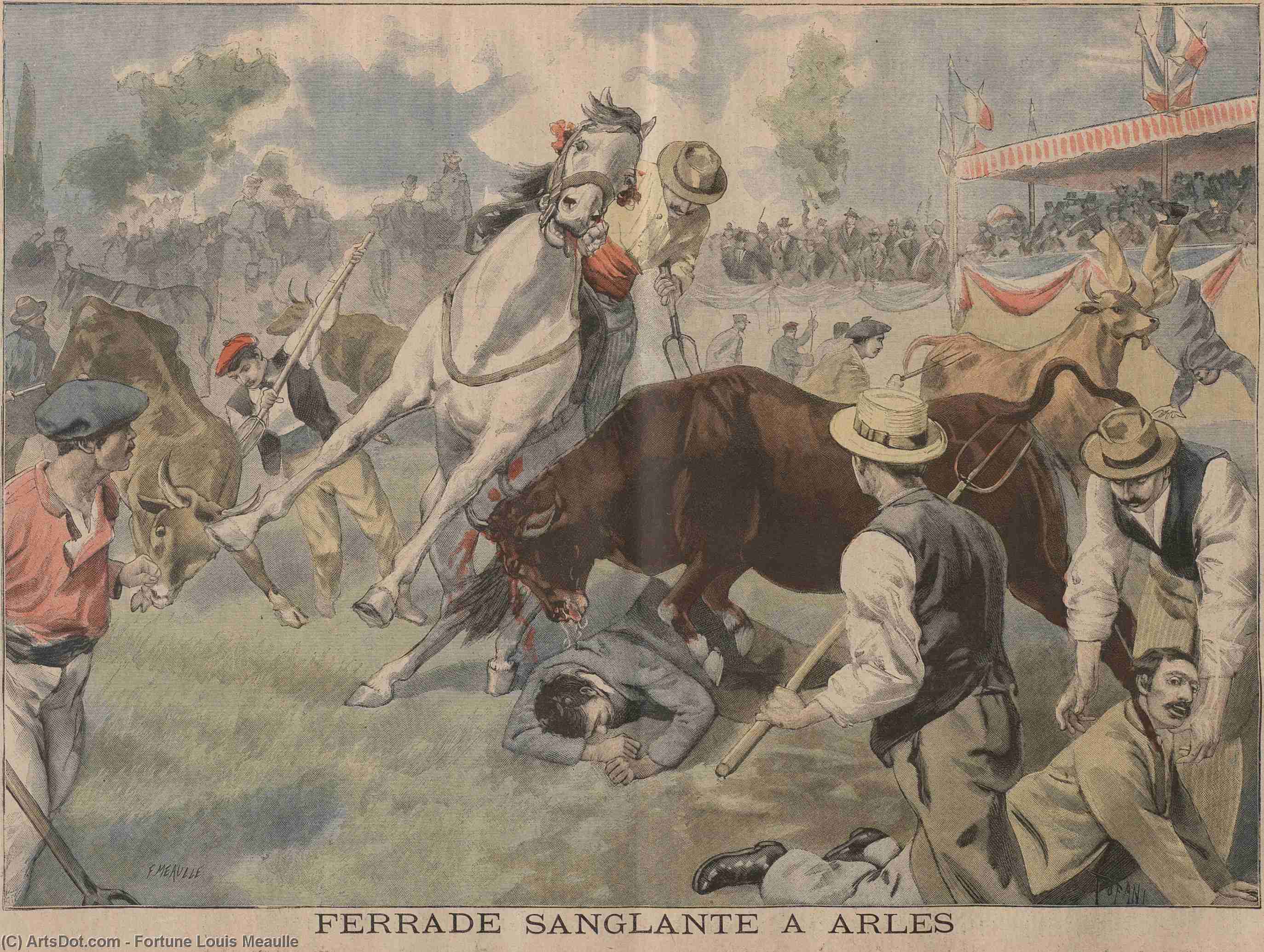 WikiOO.org - Enciklopedija likovnih umjetnosti - Slikarstvo, umjetnička djela Fortune Louis Meaulle - Bullfight incident at Arles