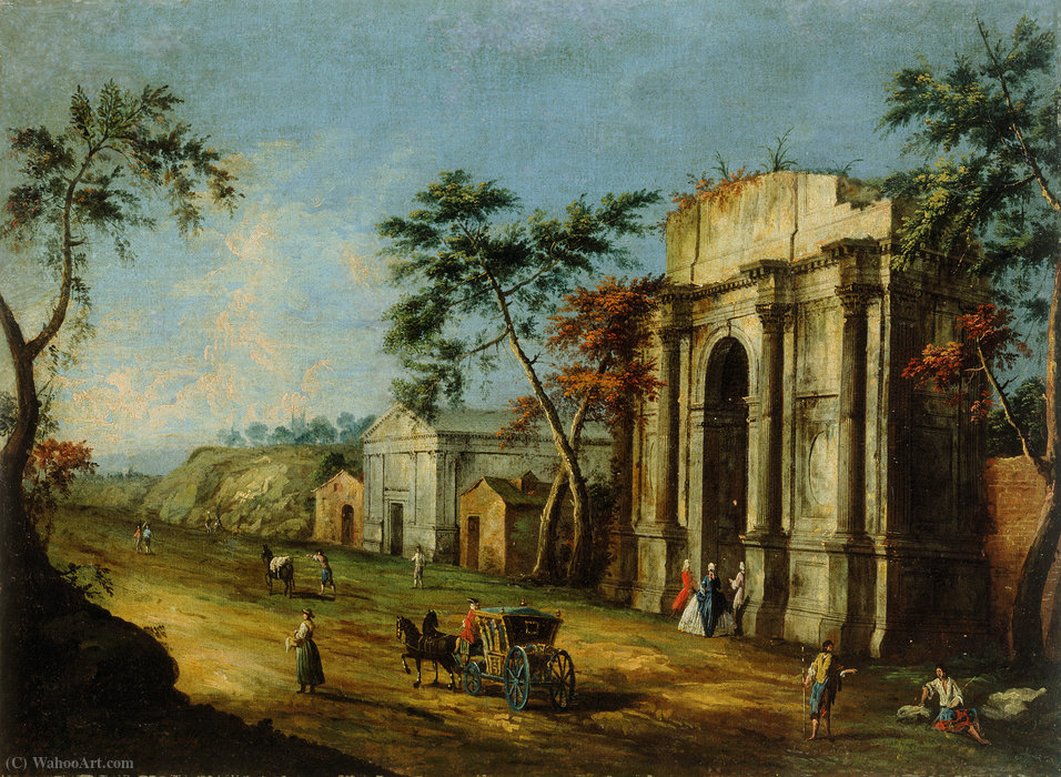 Wikioo.org - The Encyclopedia of Fine Arts - Painting, Artwork by Francesco Albotto - Capriccio with classical triumphal arch