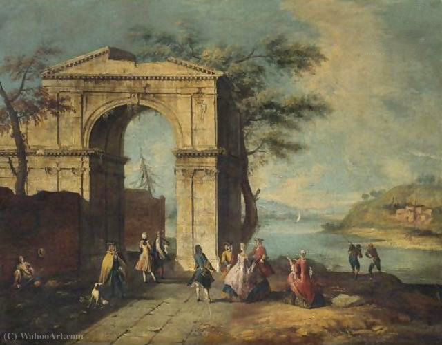 Wikioo.org - The Encyclopedia of Fine Arts - Painting, Artwork by Francesco Albotto - Elegant figures standing by a classical arch