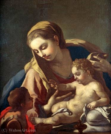 Wikioo.org - The Encyclopedia of Fine Arts - Painting, Artwork by Francesco De Mura - Madonna and Child with the Infant St. John the Baptist