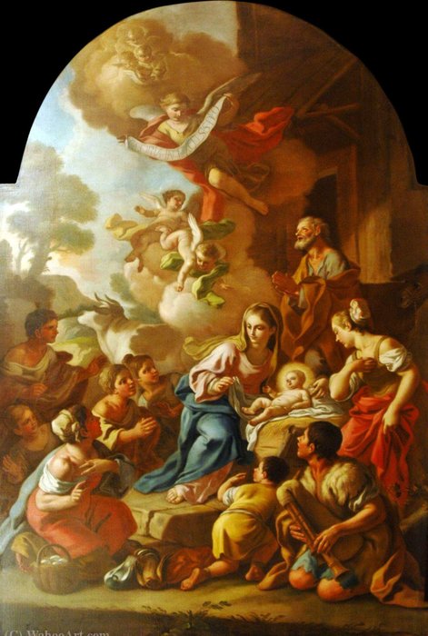 Wikioo.org – L'Enciclopedia delle Belle Arti - Pittura, Opere di Francesco De Mura - L Adorazione dei pastori