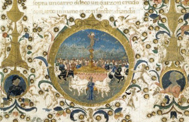 Wikioo.org - The Encyclopedia of Fine Arts - Painting, Artwork by Francesco Di Antonio Del Chierico - Miniature of Petrarch's Triumph of Love.
