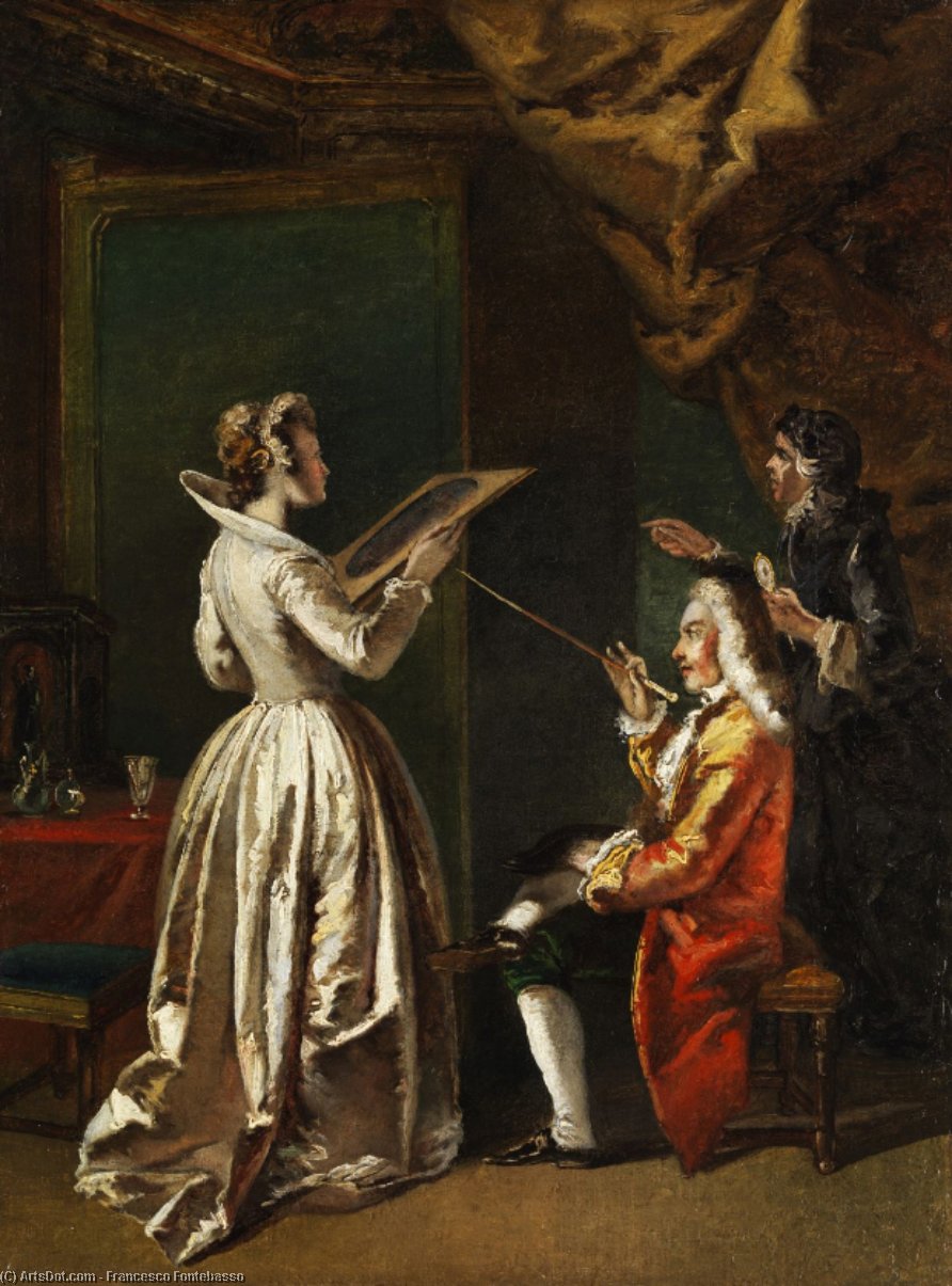 Wikioo.org - The Encyclopedia of Fine Arts - Painting, Artwork by Francesco Fontebasso - Lady looking at a work of art.