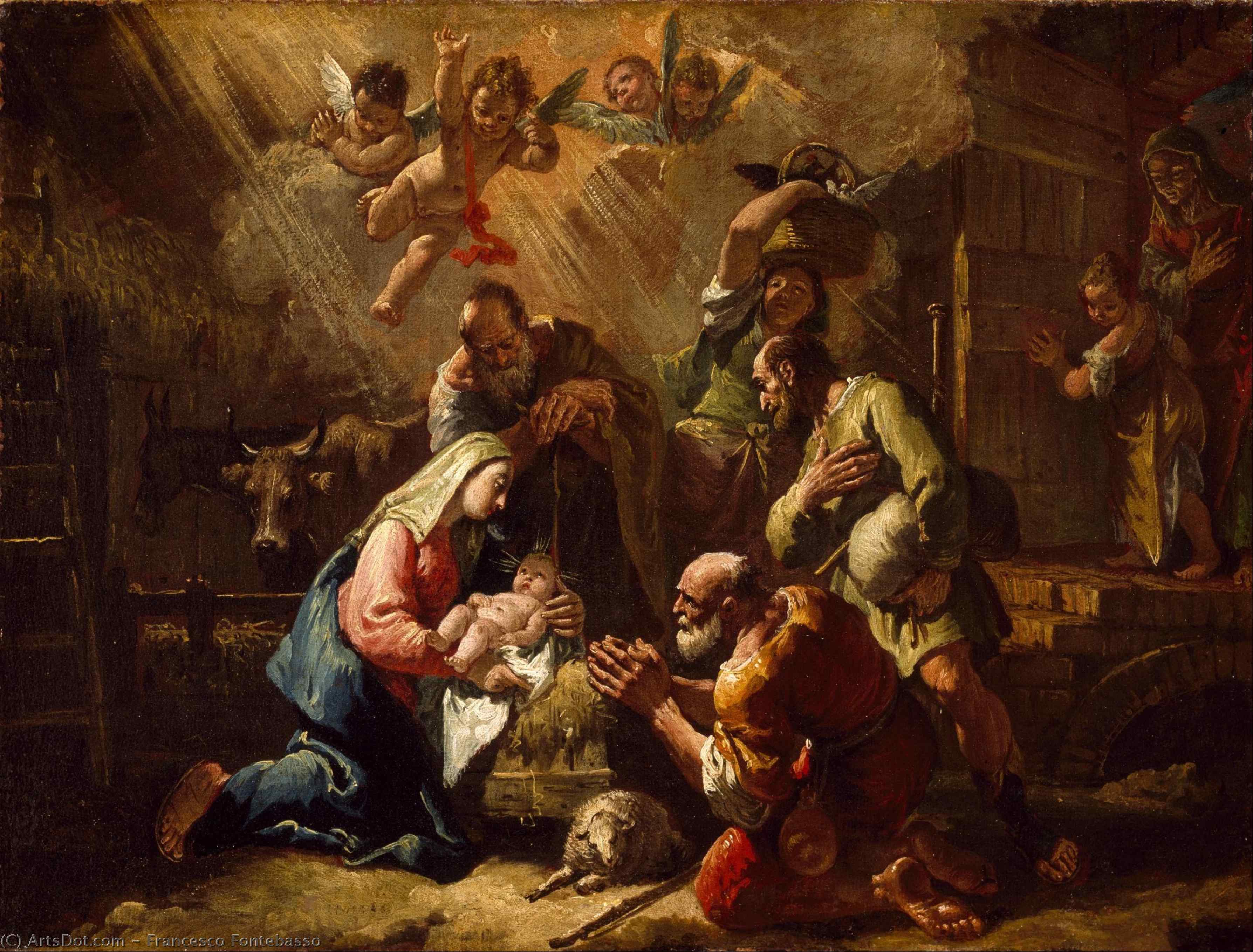 Wikioo.org - The Encyclopedia of Fine Arts - Painting, Artwork by Francesco Fontebasso - The Adoration of the Shepherds