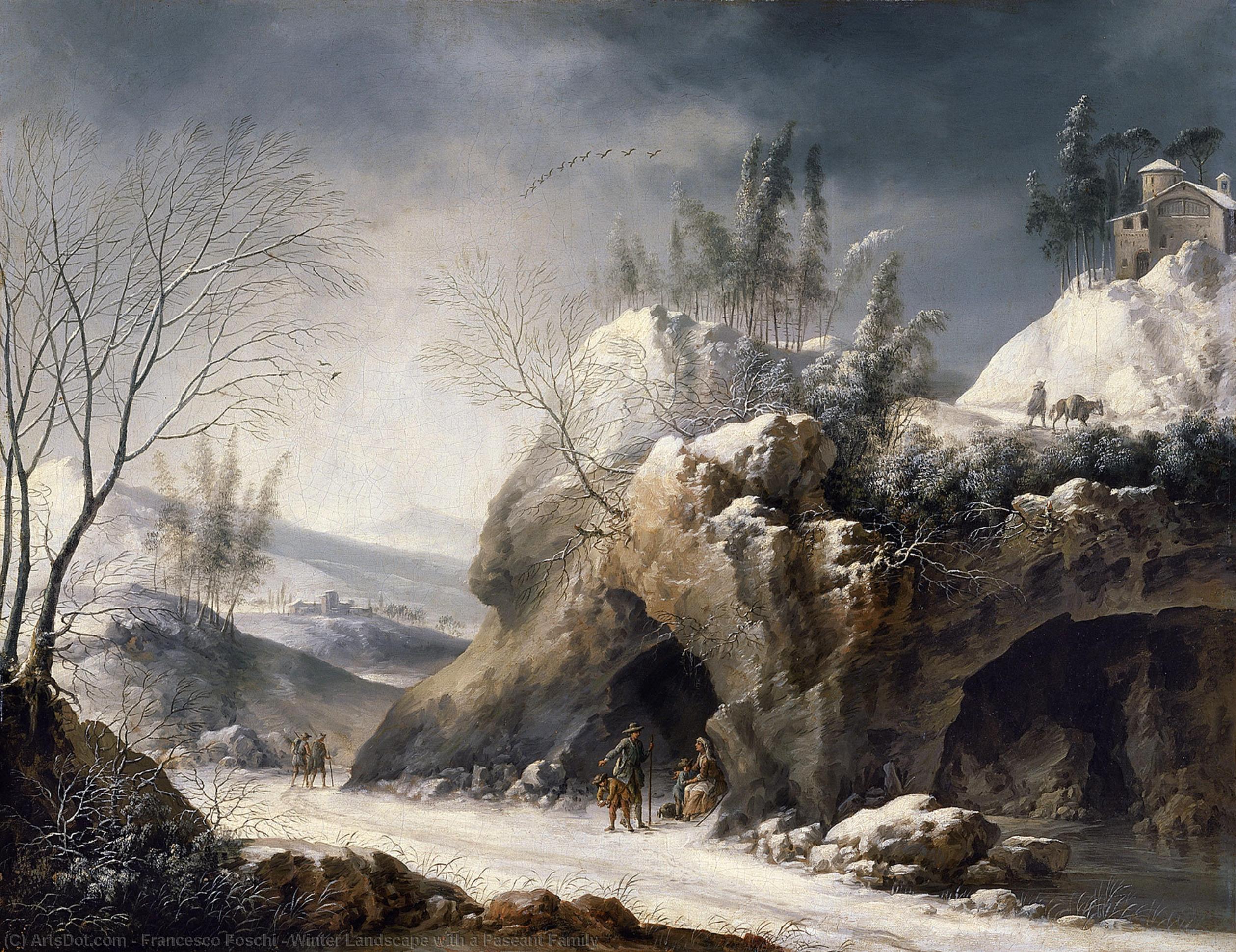 Wikioo.org - The Encyclopedia of Fine Arts - Painting, Artwork by Francesco Foschi - Winter Landscape with a Paseant Family