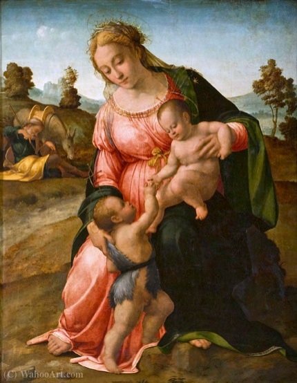 Wikioo.org - The Encyclopedia of Fine Arts - Painting, Artwork by Francesco Granacci - Madonna and Child with St. John the Baptist (Rest on the Flight into Egypt)