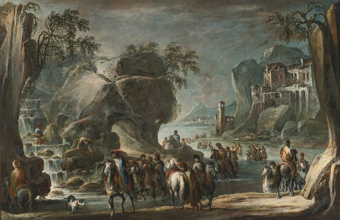 Wikioo.org - The Encyclopedia of Fine Arts - Painting, Artwork by Francesco Simonini - Soldiers crossing a river