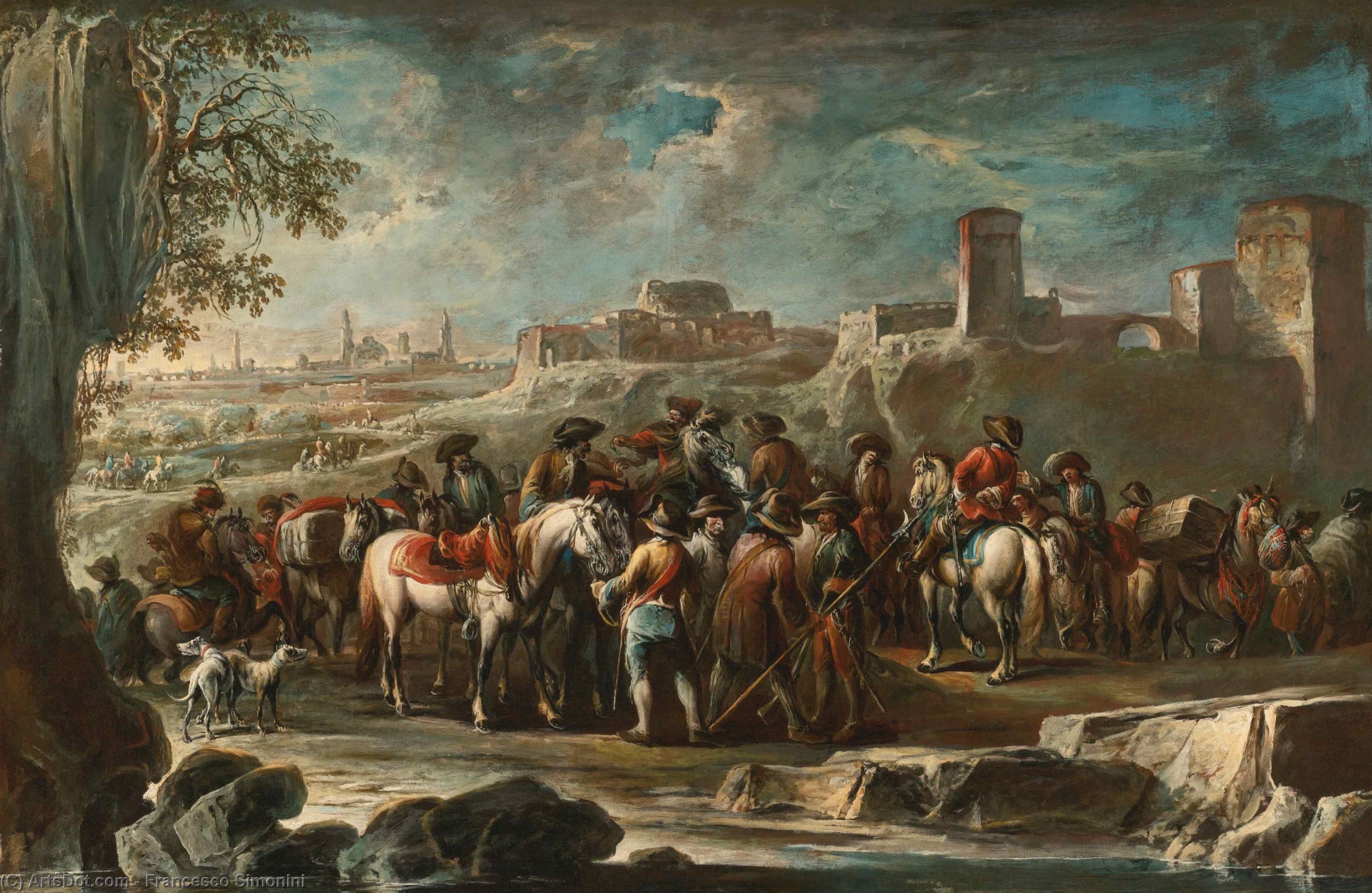 Wikioo.org - The Encyclopedia of Fine Arts - Painting, Artwork by Francesco Simonini - Soldiers in a landscape