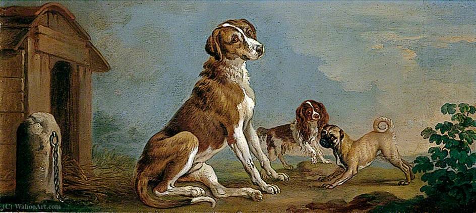 WikiOO.org - Güzel Sanatlar Ansiklopedisi - Resim, Resimler Francis Hayman - A Hound, a Spaniel and a Pug (A Portrait of a Mastiff)