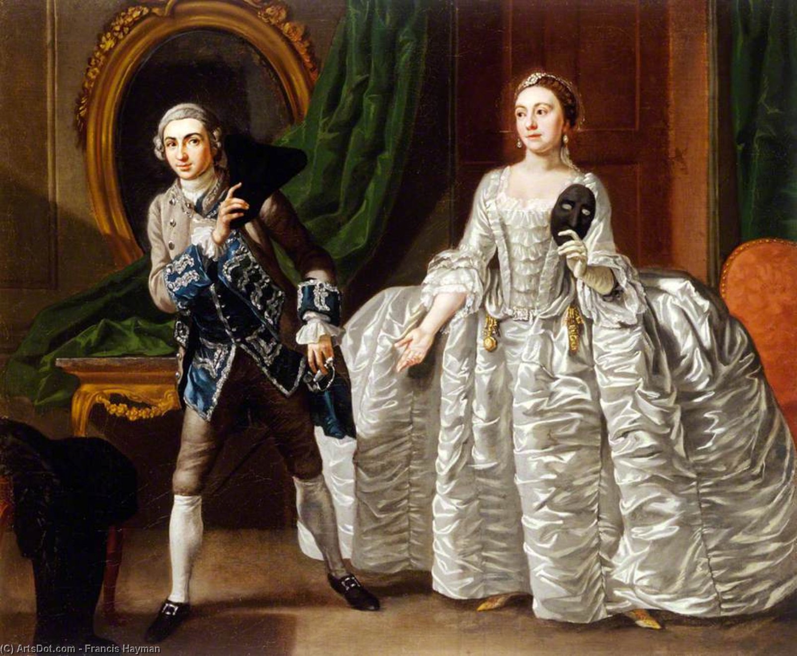 Wikioo.org - The Encyclopedia of Fine Arts - Painting, Artwork by Francis Hayman - David Garrick , and Hannah Pritchard , in a Scene from 'The Suspicious Husband'
