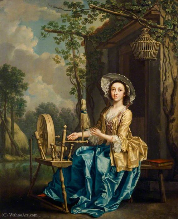 WikiOO.org - Encyclopedia of Fine Arts - Schilderen, Artwork Francis Hayman - Girl at a Spinning Wheel