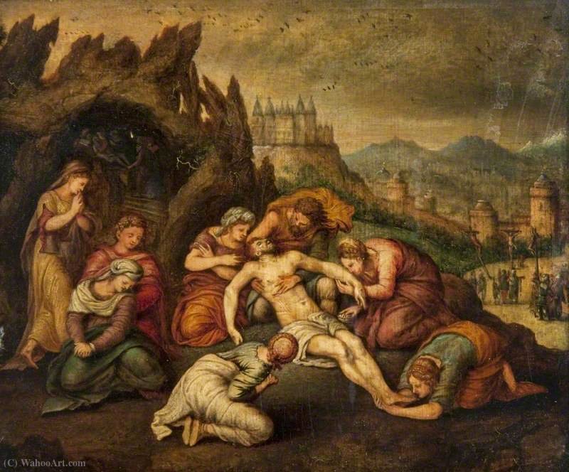 Wikioo.org - The Encyclopedia of Fine Arts - Painting, Artwork by Frans Floris - A Pietà, with the Crucifixion and the Entombment