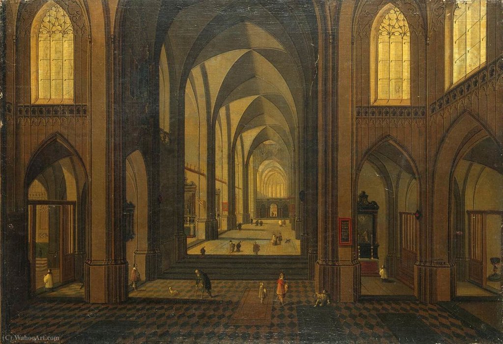 WikiOO.org - Enciclopédia das Belas Artes - Pintura, Arte por Frans Iii Francken - Interior of a Gothic Church
