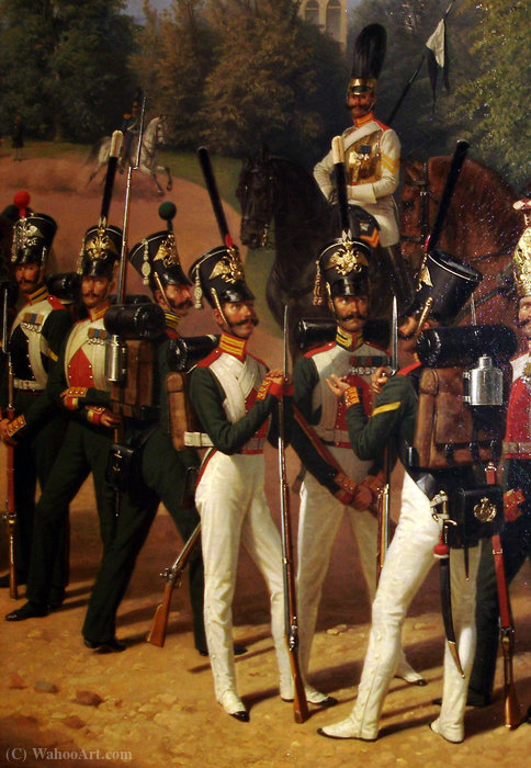 Wikioo.org - สารานุกรมวิจิตรศิลป์ - จิตรกรรม Franz Krüger - Russian Guards at Tsarskoye Selo in (1832)