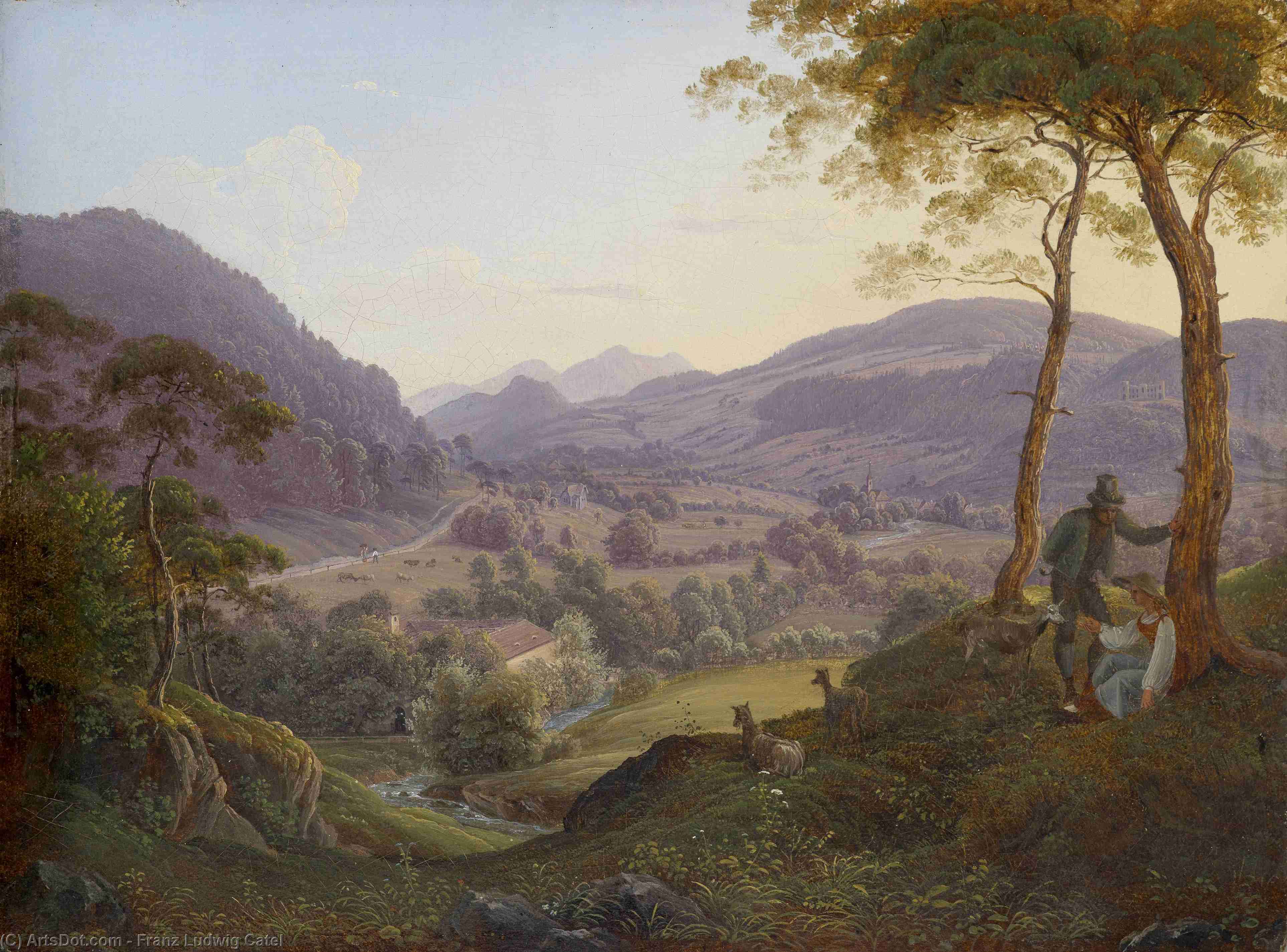 Wikioo.org - The Encyclopedia of Fine Arts - Painting, Artwork by Franz Ludwig Catel - Mountains near Salzburg with young couple