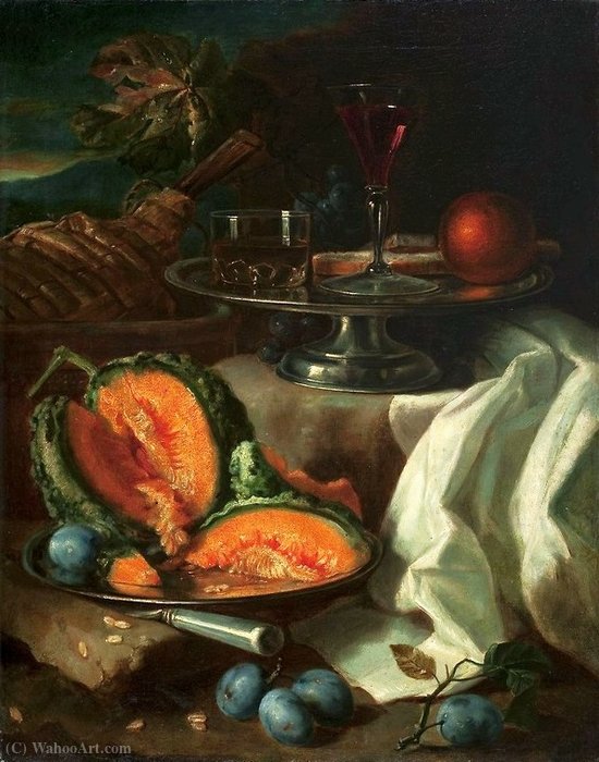 WikiOO.org - Encyclopedia of Fine Arts - Maľba, Artwork Franz Werner Von Tamm - Still life with a musk melon.