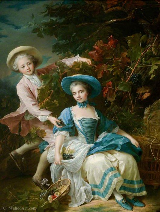 Wikioo.org - สารานุกรมวิจิตรศิลป์ - จิตรกรรม François Hubert Drouais - The Prince de Guémenée , and Mademoiselle de Soubise Dressed as Grape Harvesters