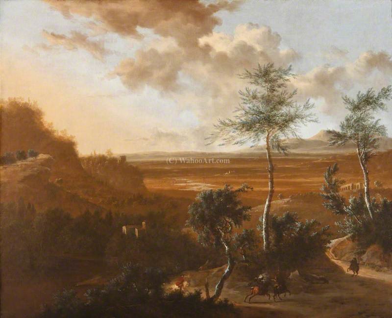 Wikioo.org - The Encyclopedia of Fine Arts - Painting, Artwork by Frederik De Moucheron - An Extensive Southern Landscape with an Ambush
