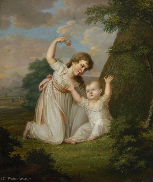 Wikioo.org - The Encyclopedia of Fine Arts - Painting, Artwork by Friedrich Bury - Double portrait of sisters Sophie and Emma Charlotte Constanze von Wylich-Lottum