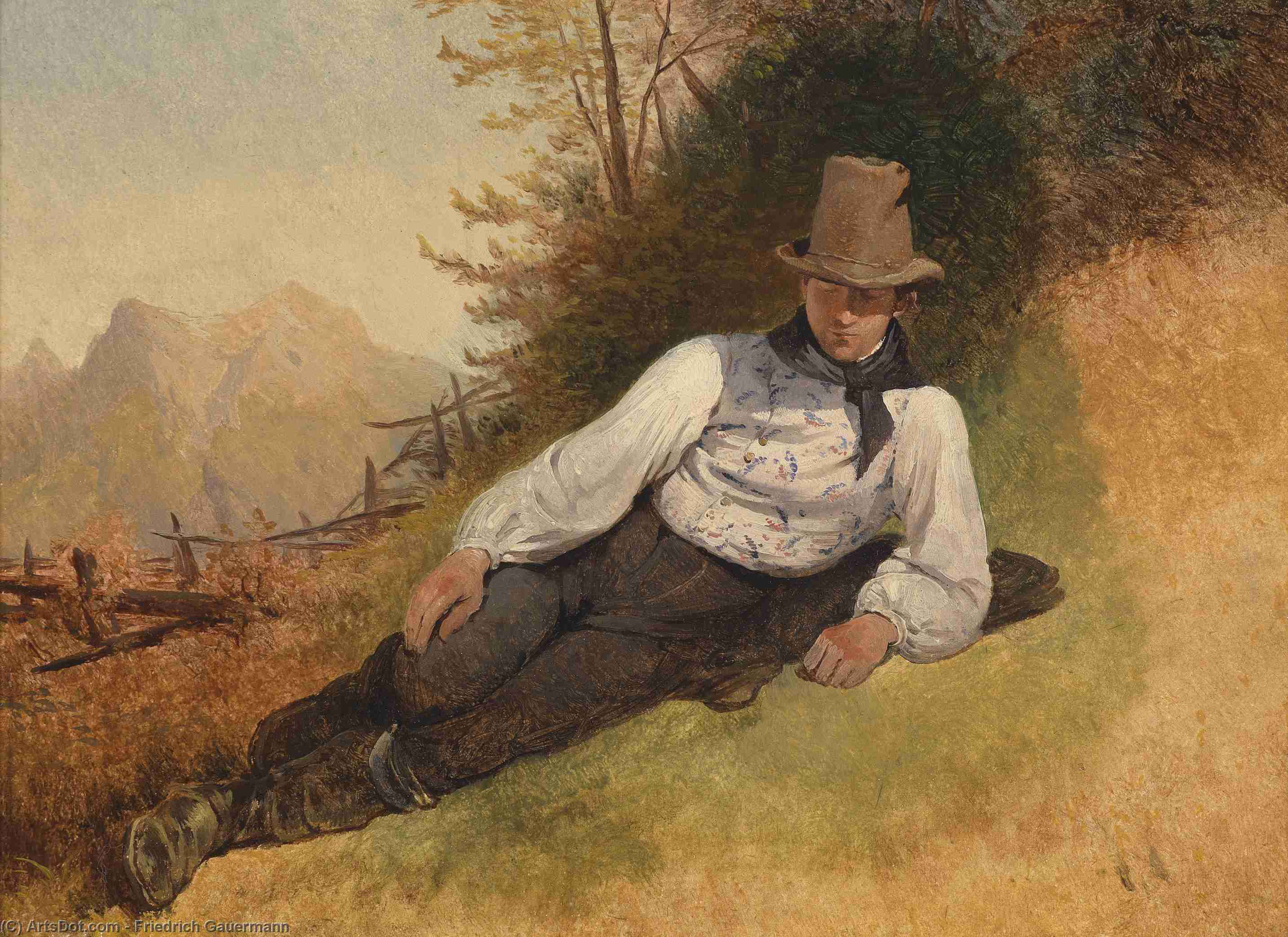 Wikioo.org - The Encyclopedia of Fine Arts - Painting, Artwork by Friedrich Gauermann - Portrait of a young farmer