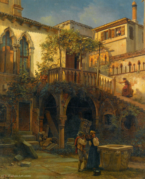 Wikioo.org – La Enciclopedia de las Bellas Artes - Pintura, Obras de arte de Friedrich Nerly - Hof en Venecia